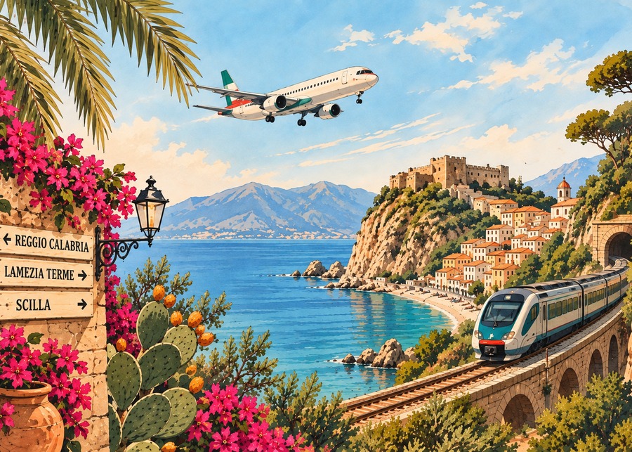 Signpost to Reggio Calabria, Lamezia Terme, and Scilla
